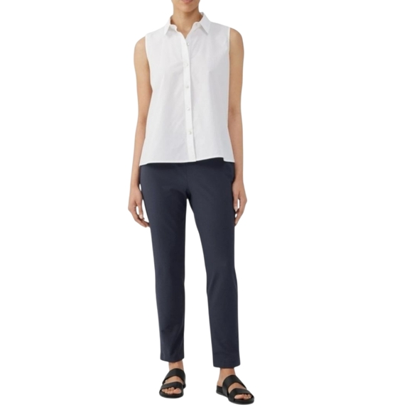 Eileen Fisher Crepe Pull On Pants Straight Leg Black Womens Petite Small - Picture 1 of 11